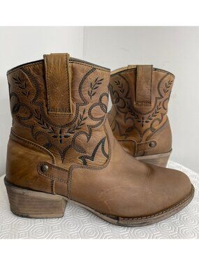 Sterling River Brown Leather Western Cowgirl Embroidered Ankle Boots Women's 9 M